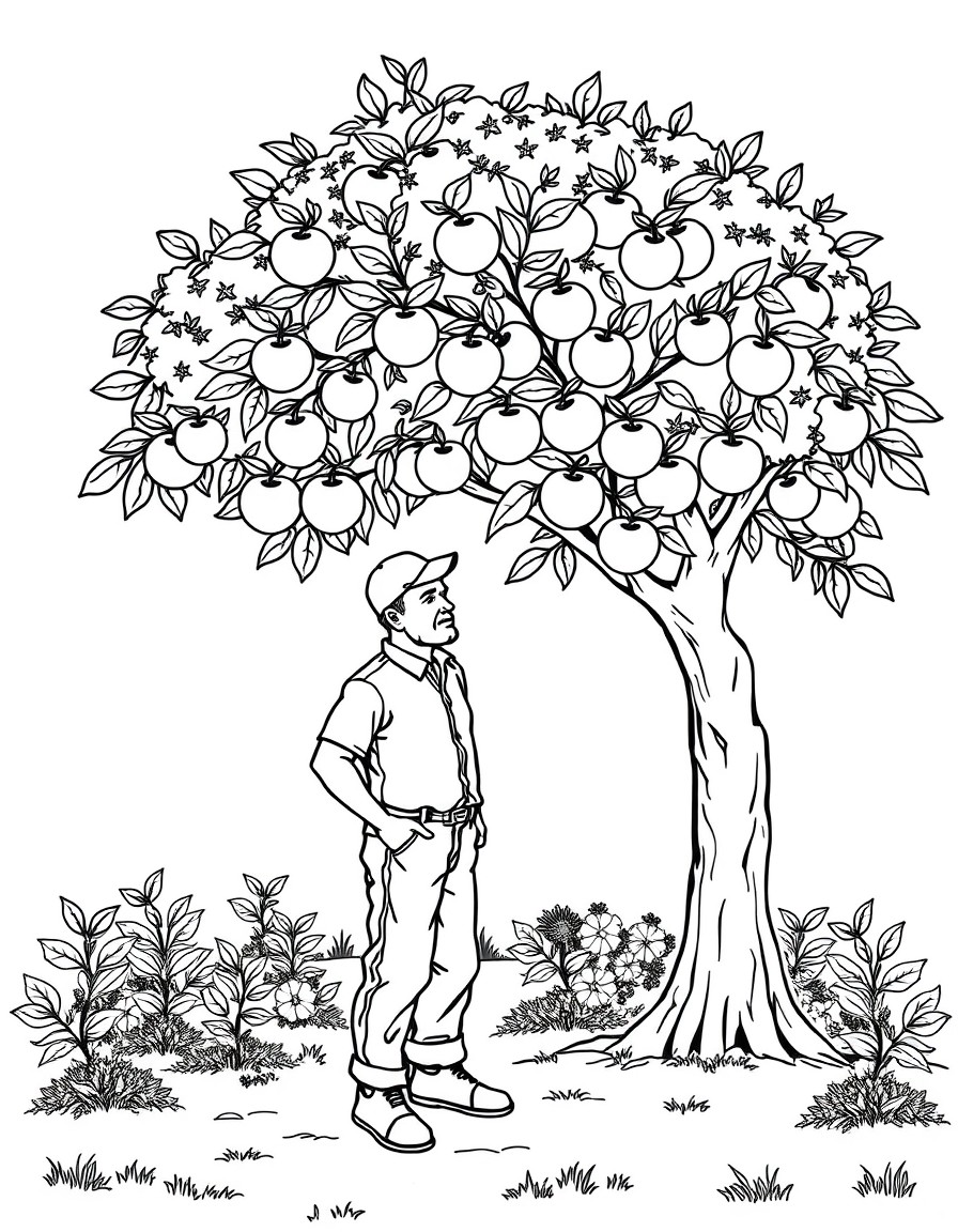 A man sitting under an apple tree