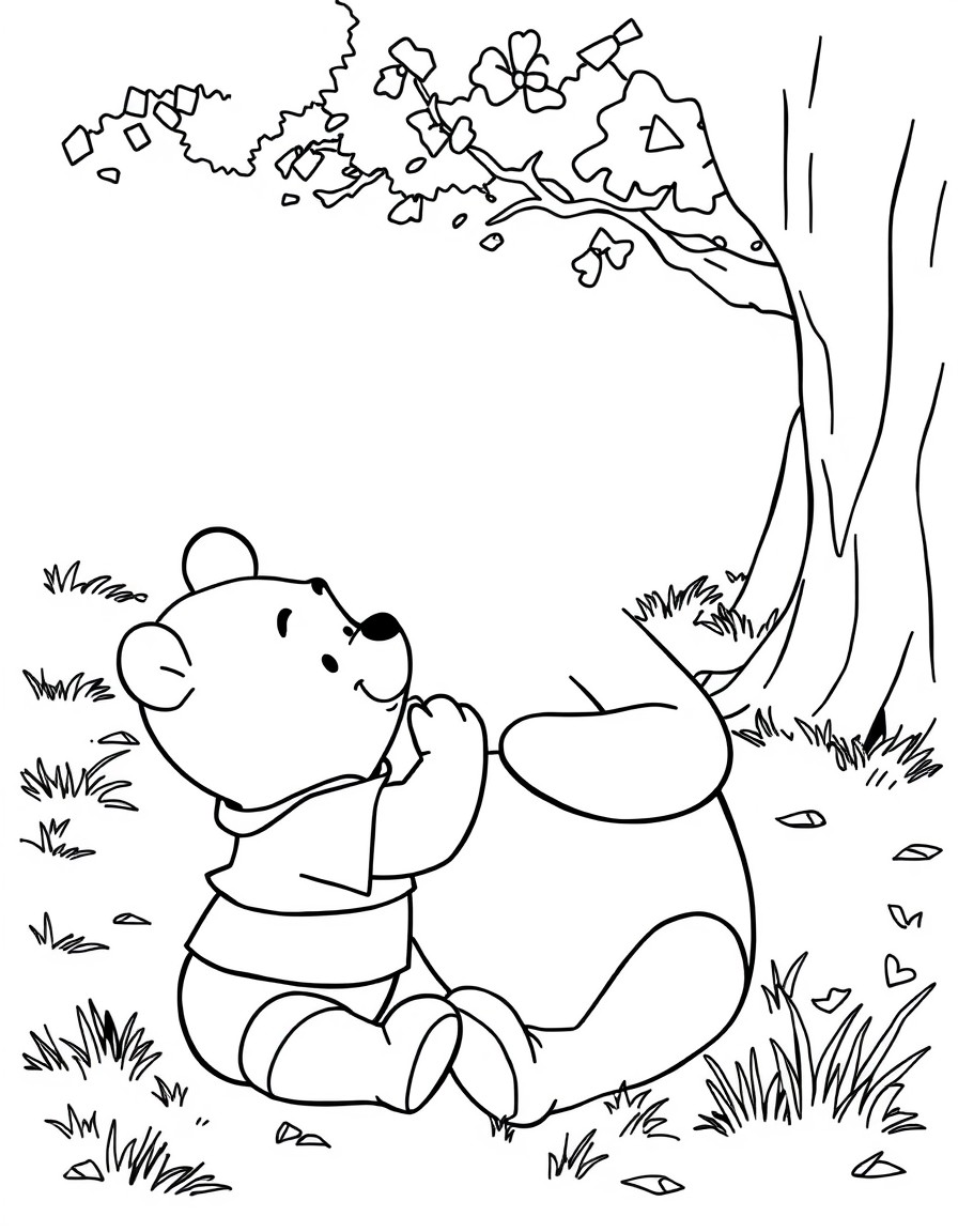 Pooh bear playing with a little boy who is 3