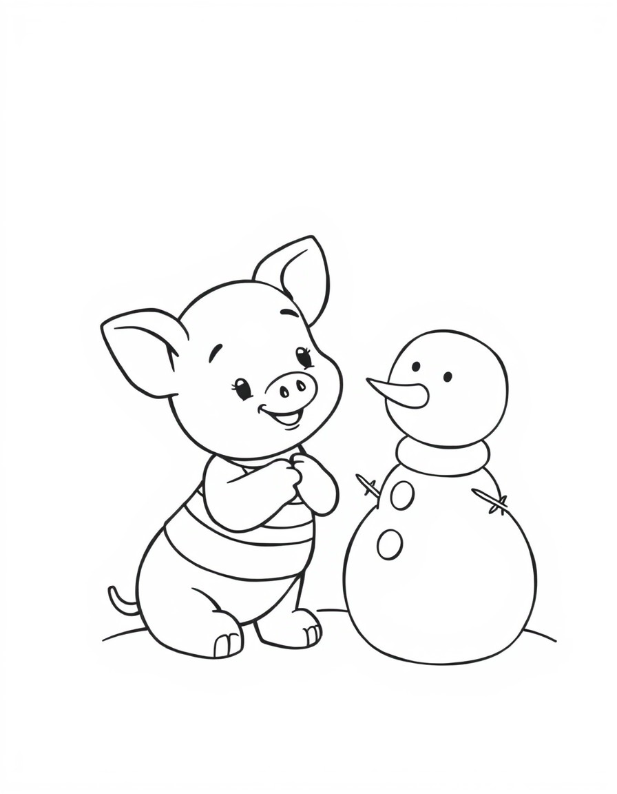 Piglet like the one from Winnie the Pooh and a little snowman