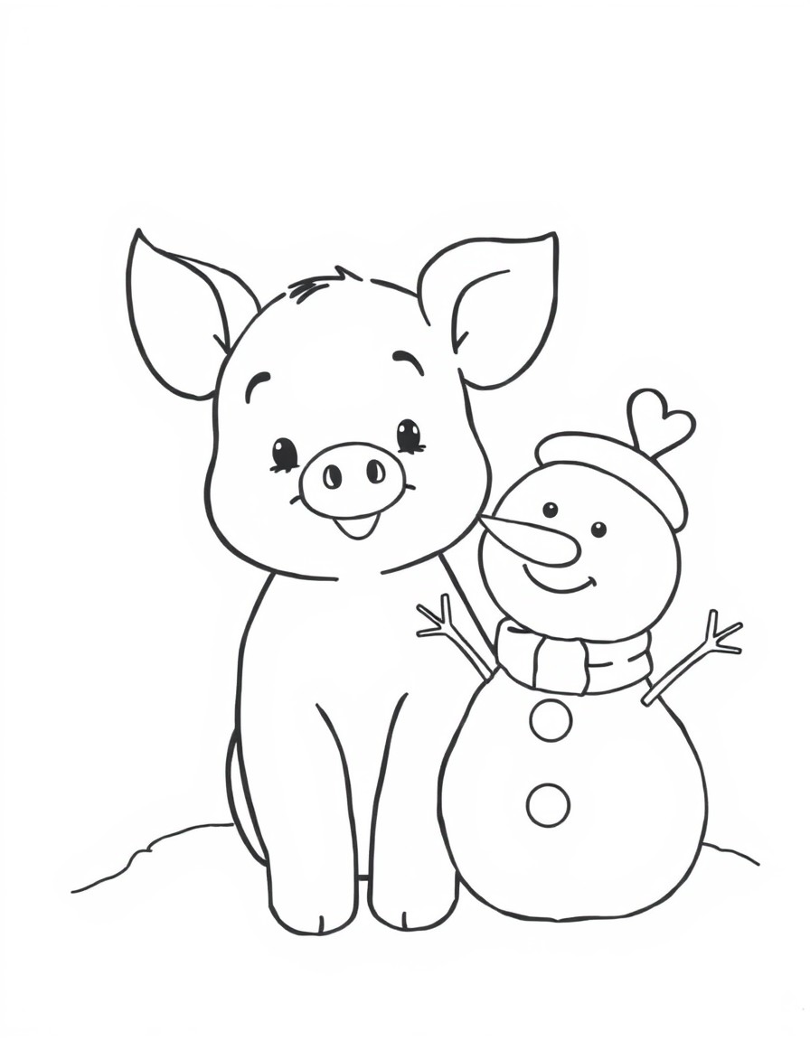 Piglet like the one from Winnie the Pooh and a little snowman