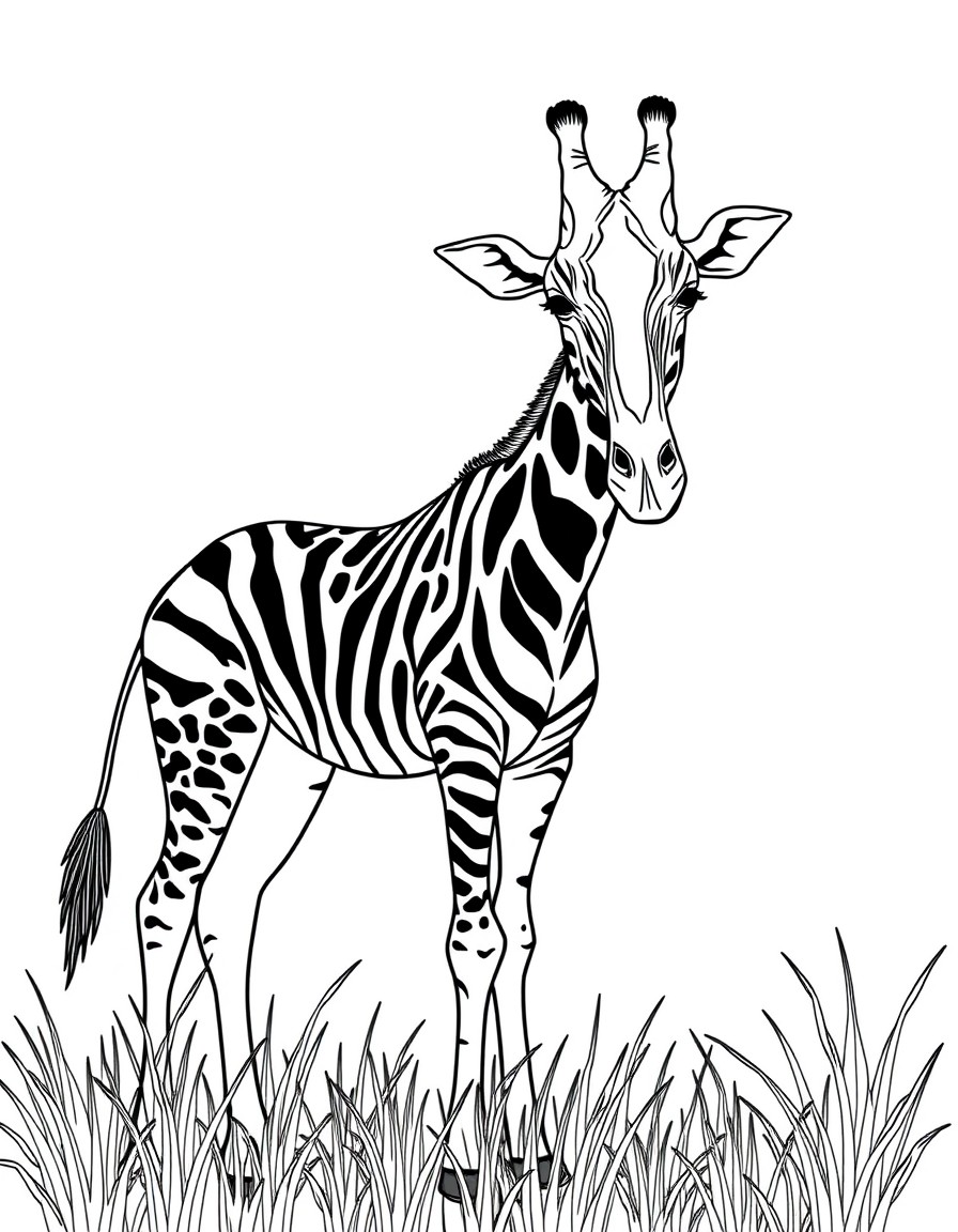 A Giraffe and Zebra in the Savannah