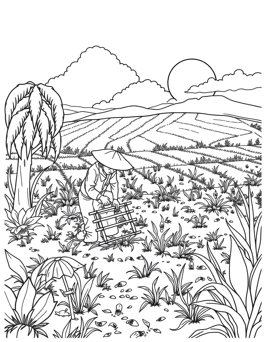 CAMPO DE TRIGO CON UNA SEGADORA TRABAJANDO