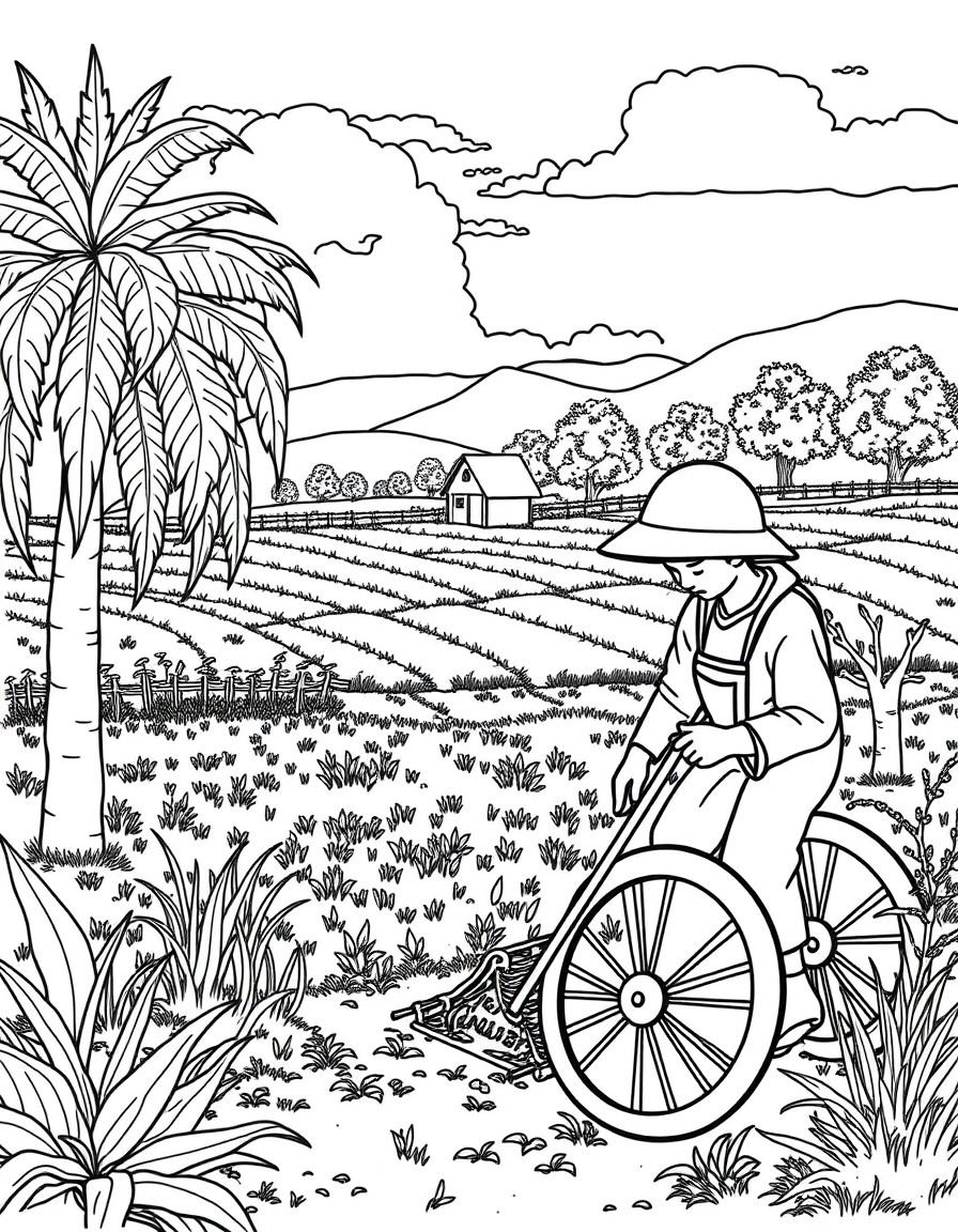 CAMPO DE TRIGO CON UNA SEGADORA TRABAJANDO