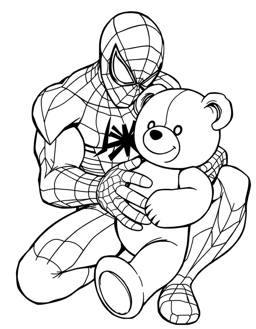 spiderman playing with a teddy bear