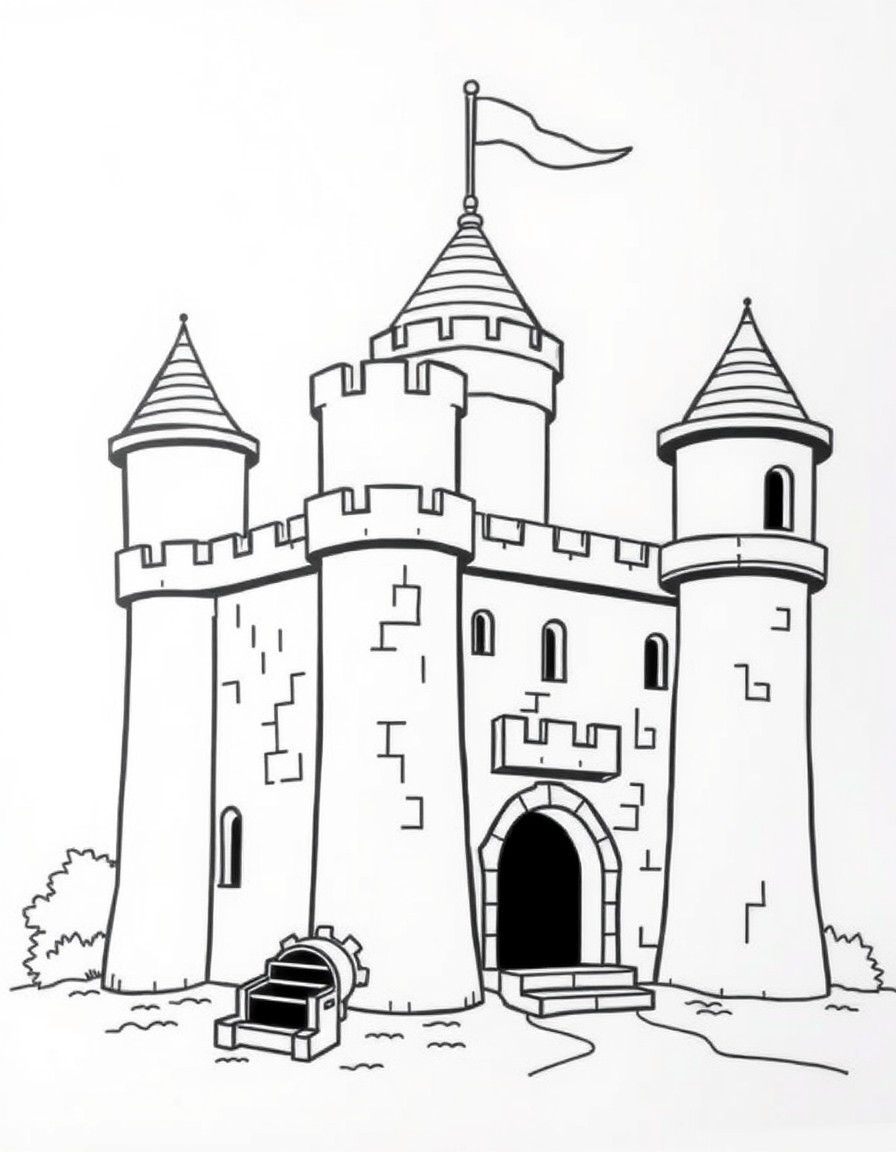 simple castle with four towers and a cannon