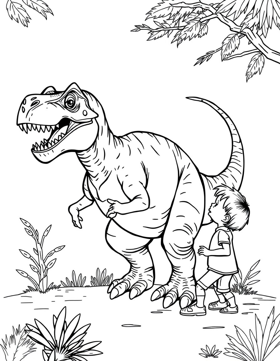 Dinosaur playing with boy