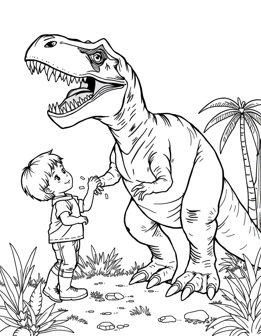 Dinosaur playing with boy