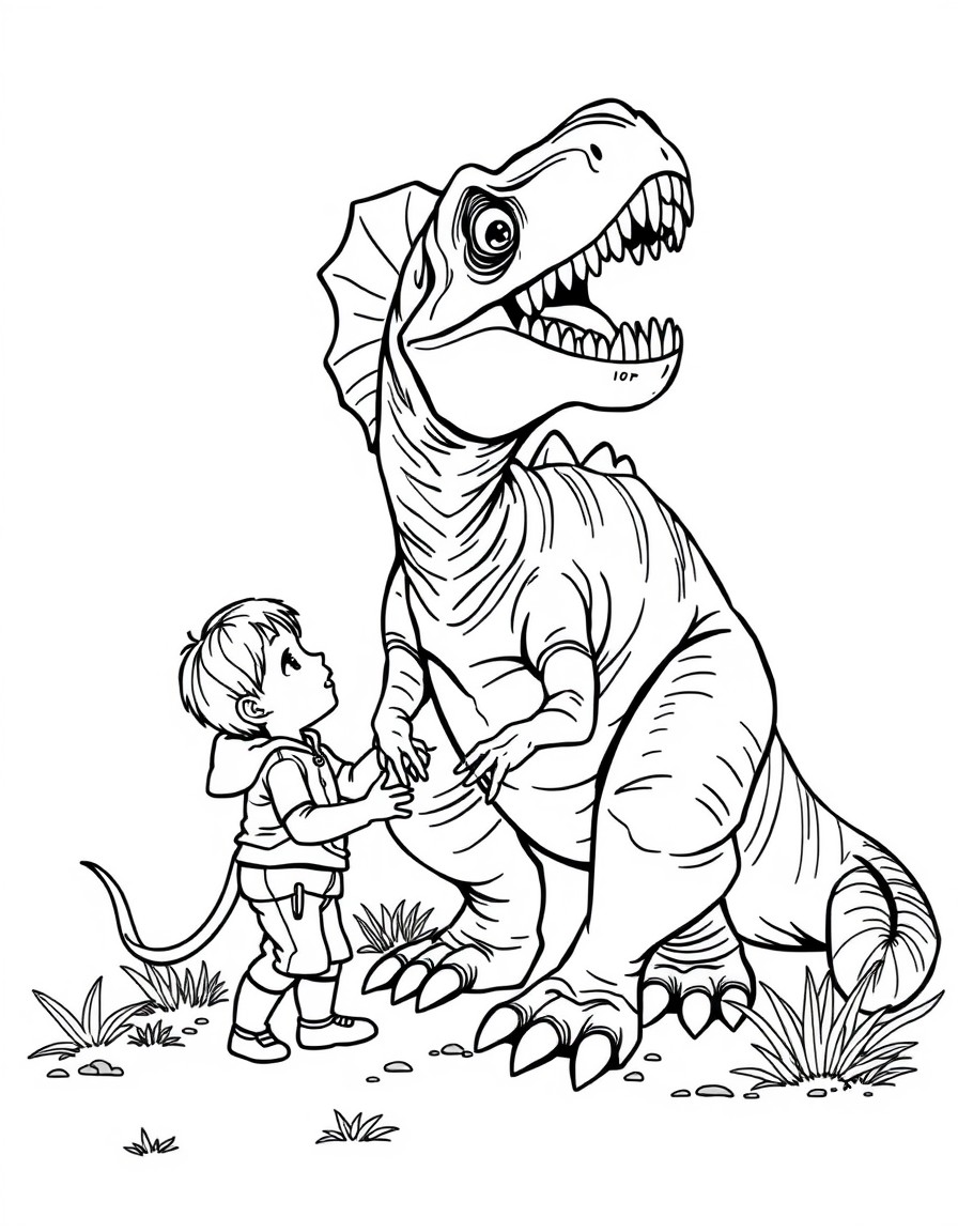 Dinosaur playing with boy