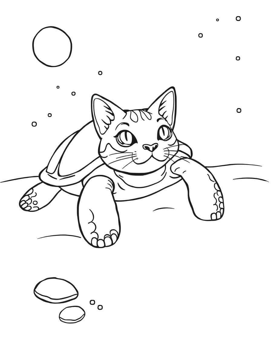 A turtle with cat head on a beach in space