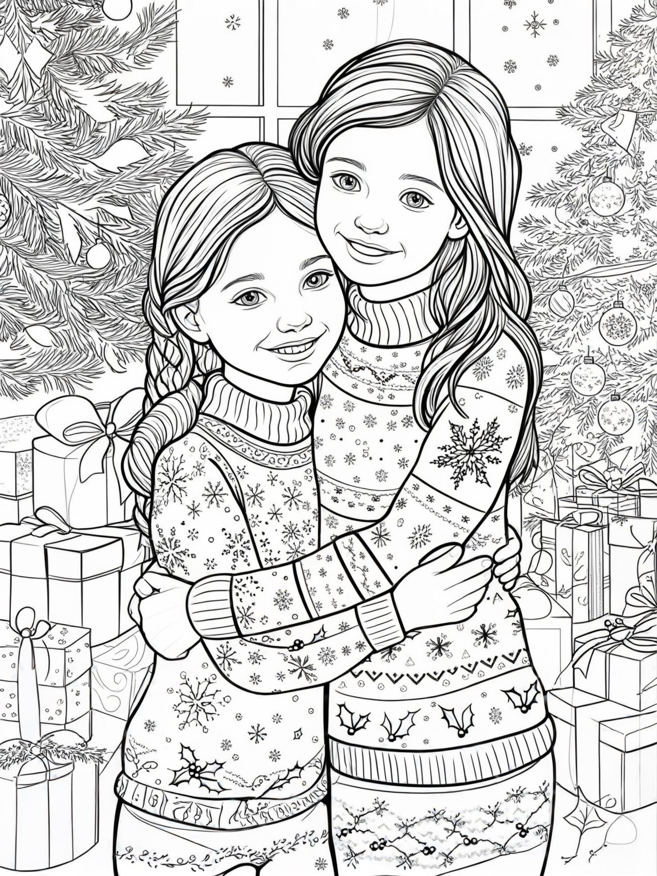 Two girls best friends at Christmas party with family! They are hugging and smiling!