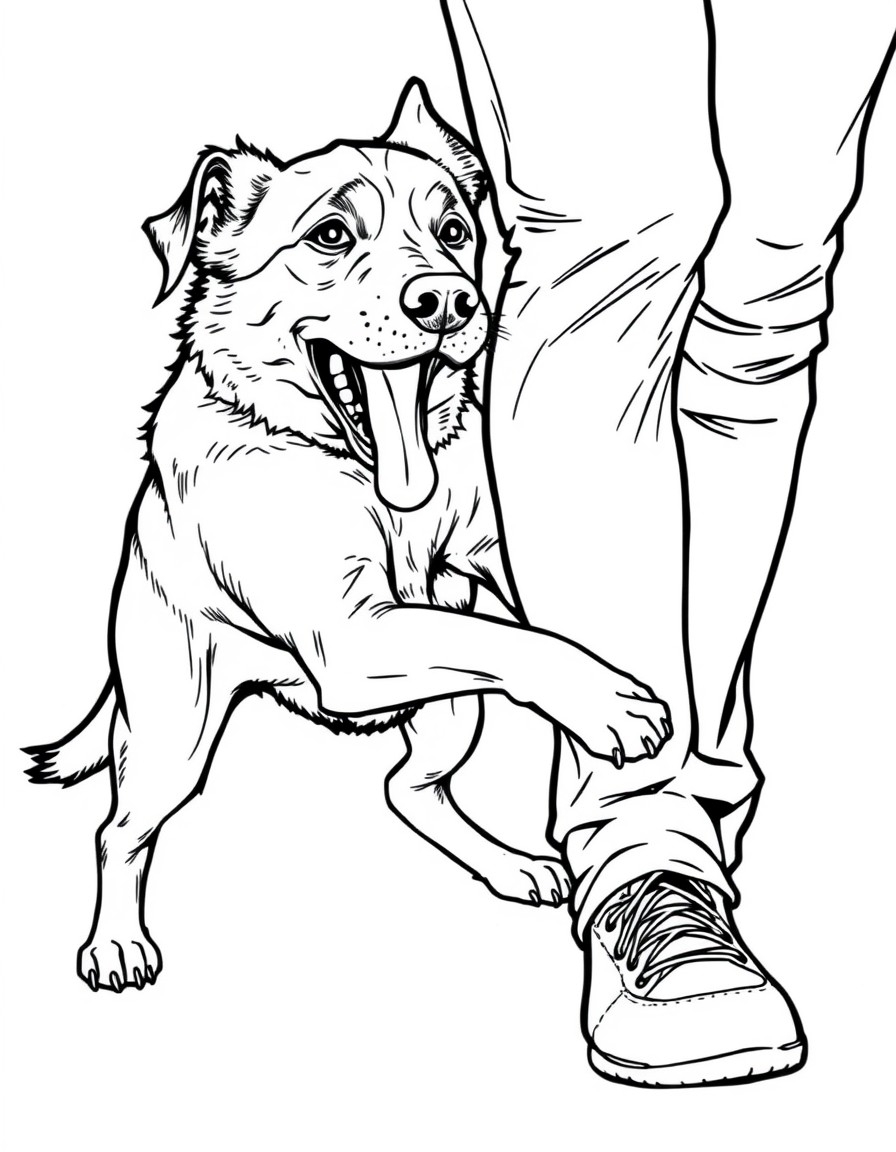 Dog biting persons leg