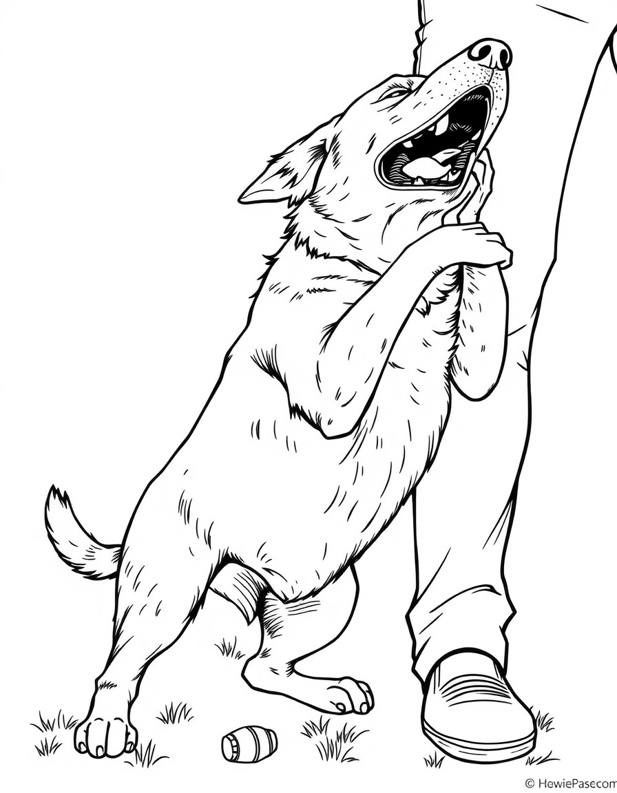 Dog biting persons leg