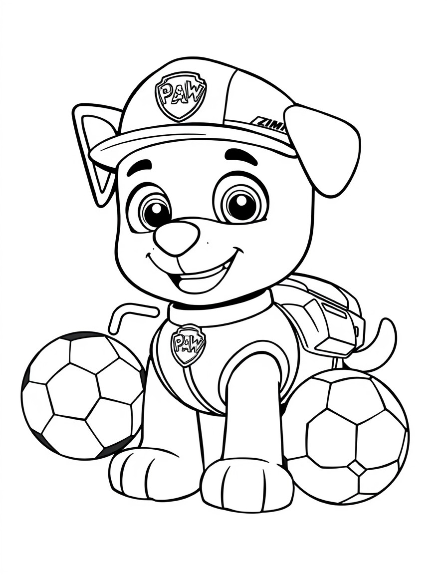 paw patrol with a tool box named Elias and a soccer ball