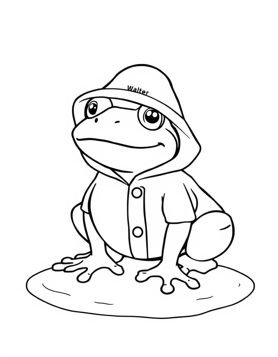 Frog with raincoat and the hat with text Walter