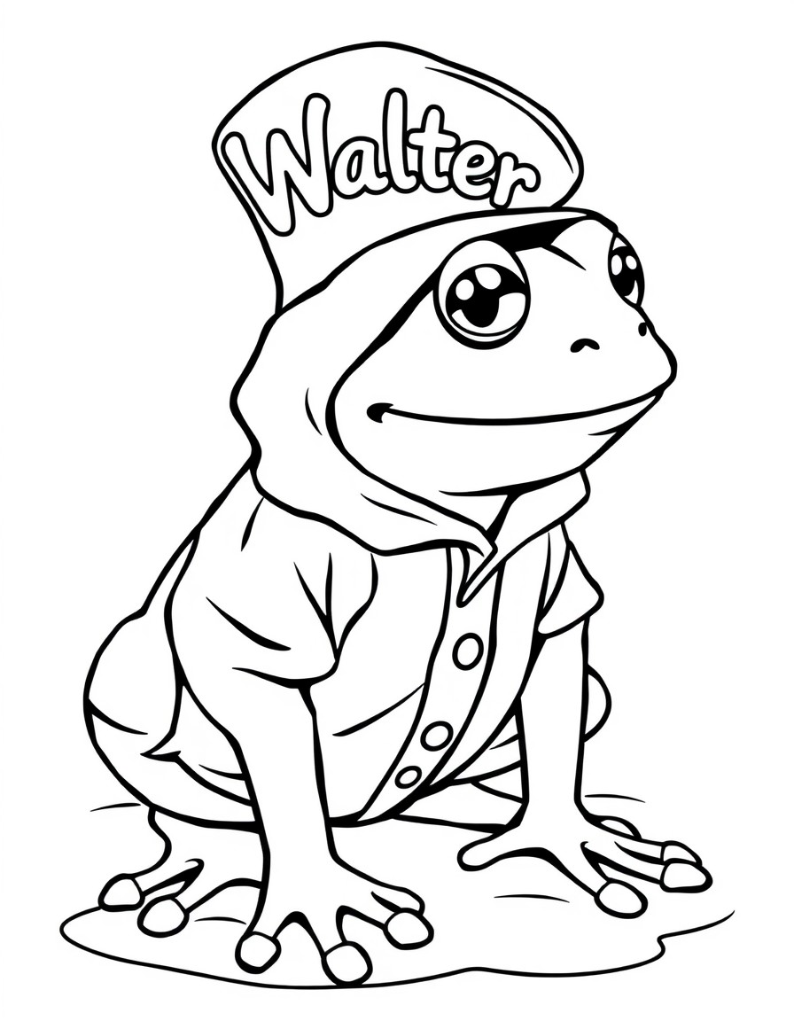 Frog with raincoat and the hat with text Walter