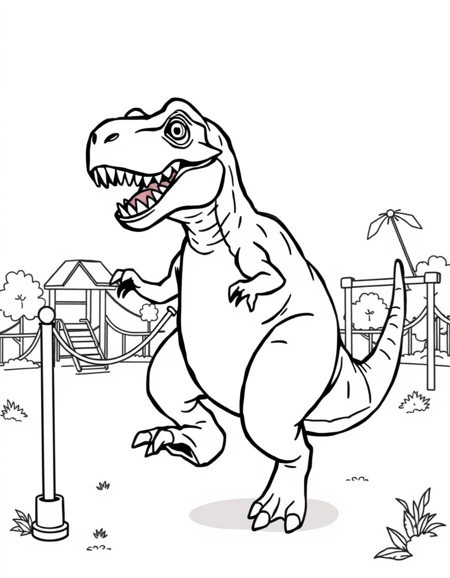 t rex jumping rope in a playground