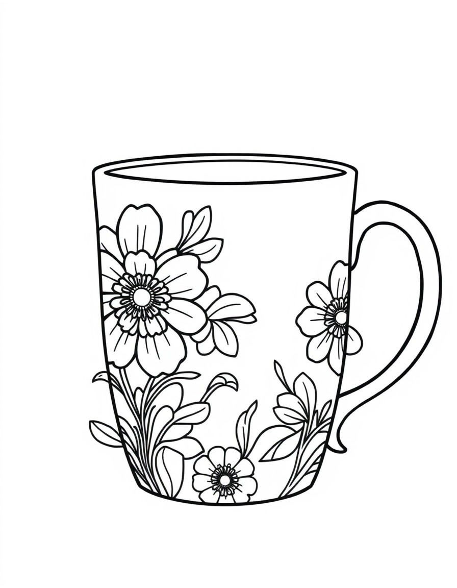 Basic design of a mug with flower designs