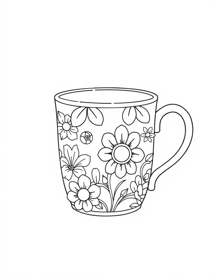 Basic design of a mug with flower designs