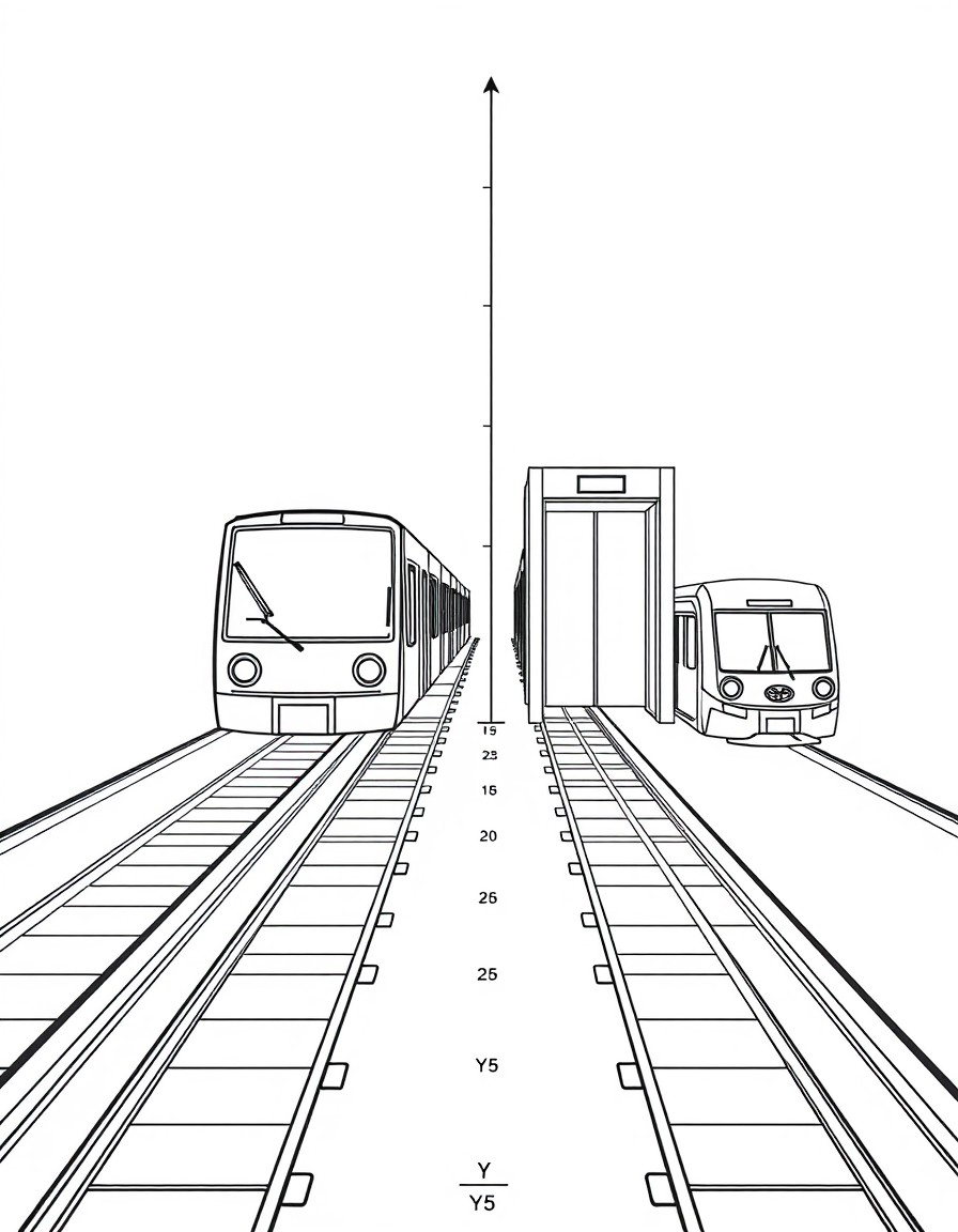 a coordinate plane with subway trains moving right to left the X values and elevators oving up and down the y values