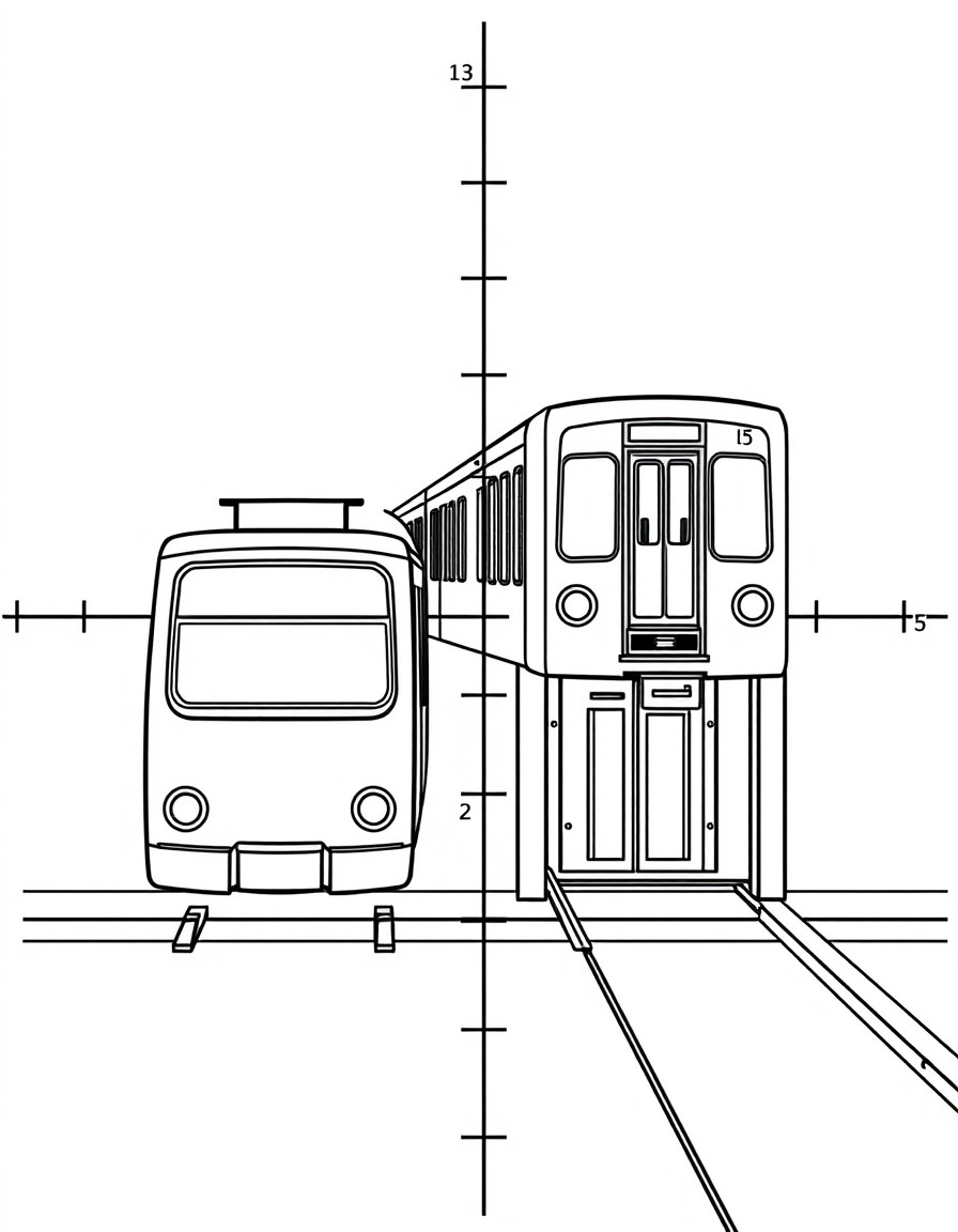 a coordinate plane with subway trains moving right to left the X values and elevators oving up and down the y values