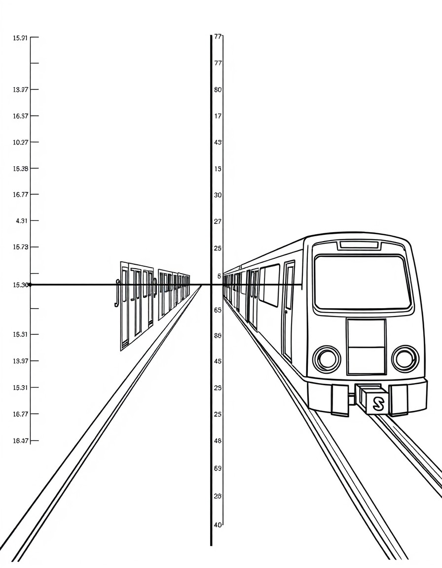 a coordinate plane with subway trains moving right to left the X values and elevators oving up and down the y values