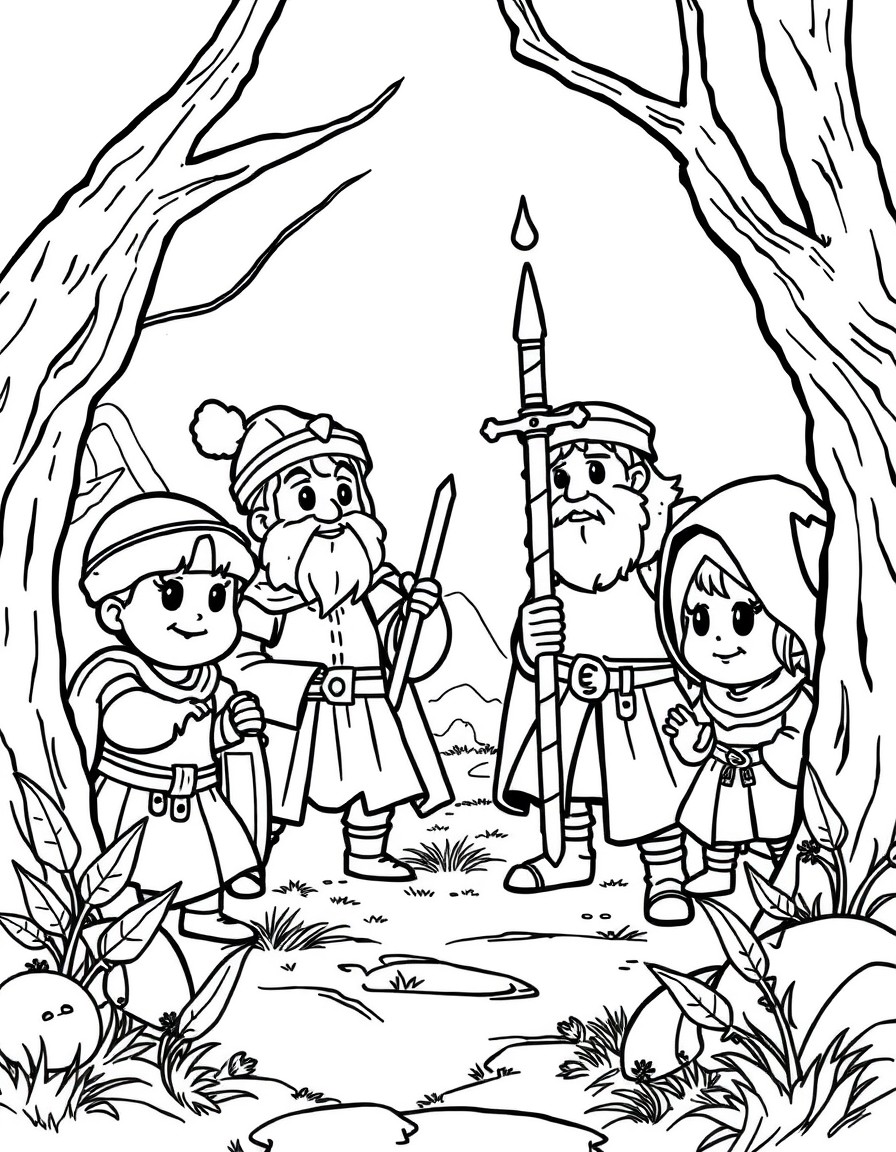 cute medieval characters in action scenes