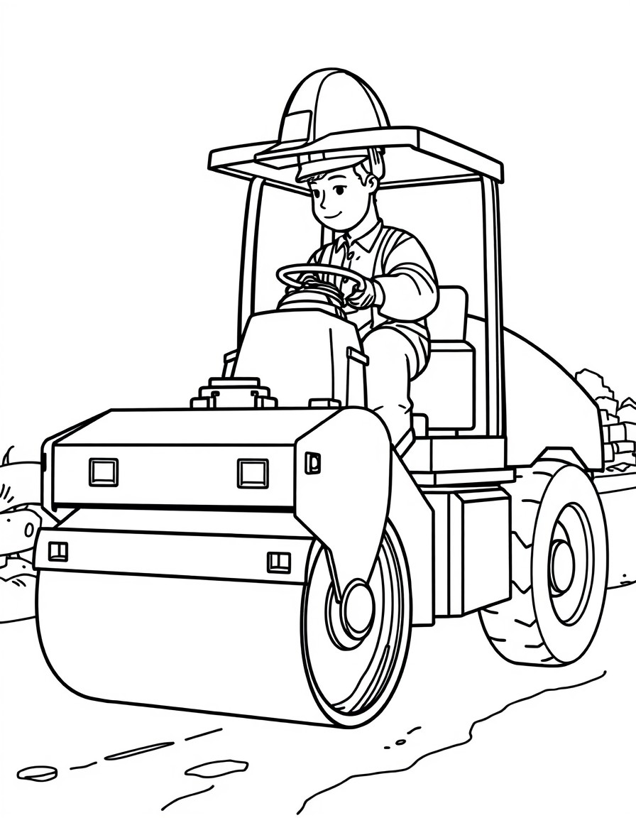 construction road workers, construction road roller