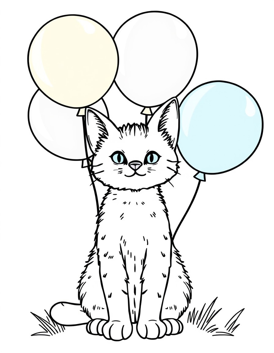 Cat holding balloons