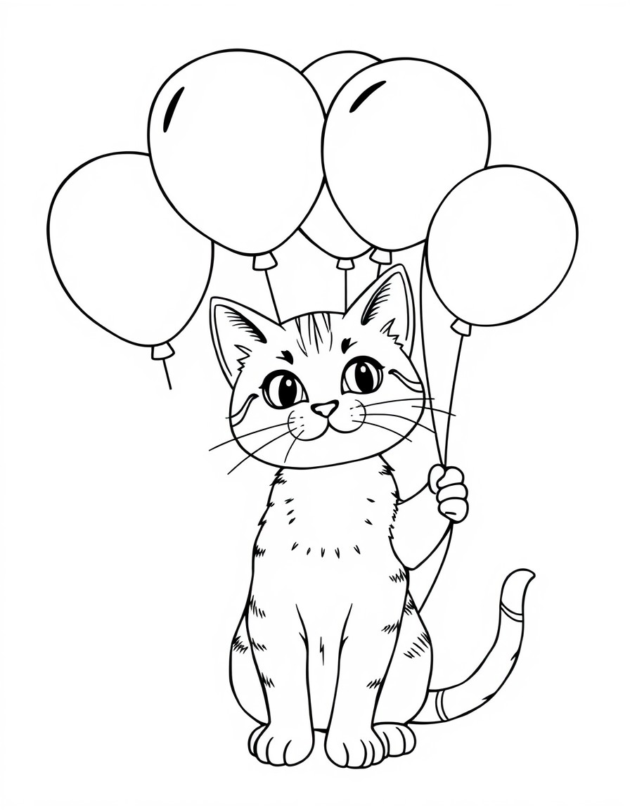 Cat holding balloons