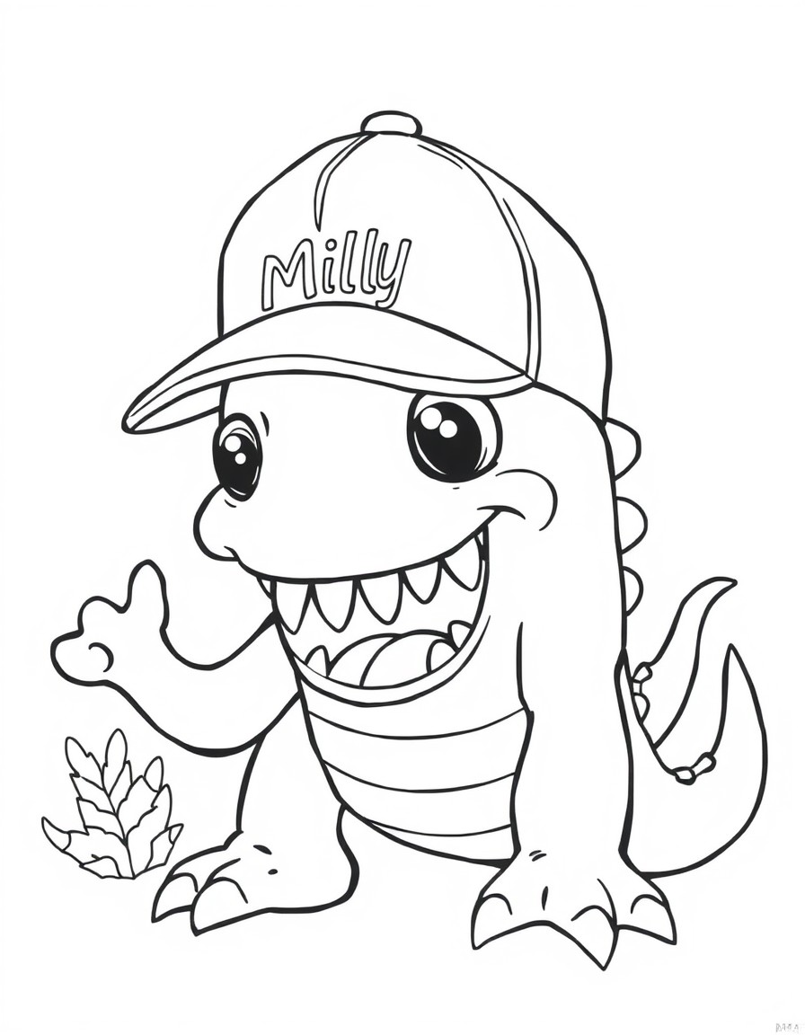Cute Sea Monster with a baseball hat that says Milly