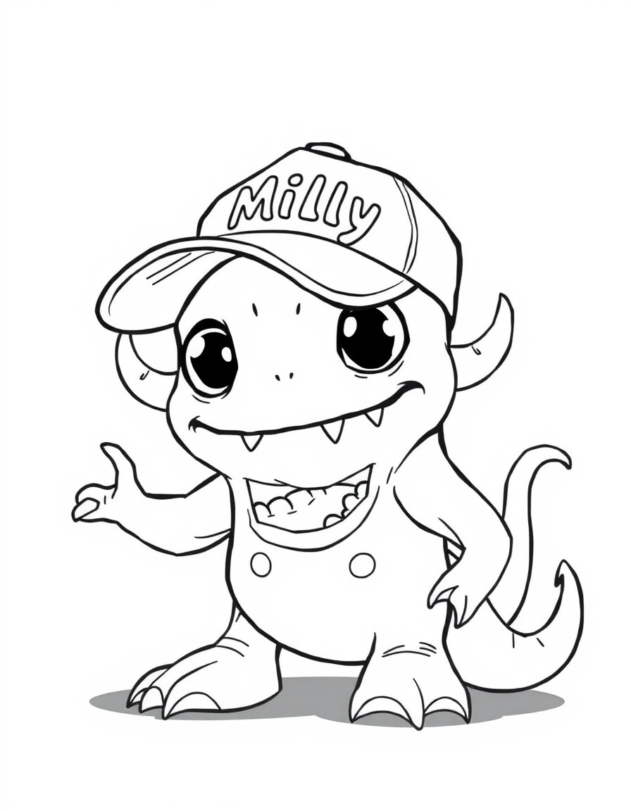 Cute Sea Monster with a baseball hat that says Milly
