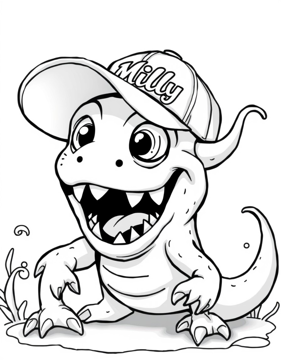 Cute Sea Monster with a baseball hat that says Milly