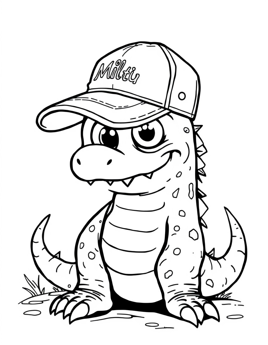 Cute Loch ness monster with a baseball cap that says Milly