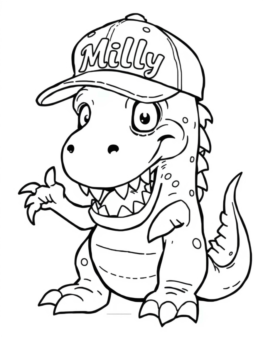 Cute Loch ness monster with a baseball cap that says Milly