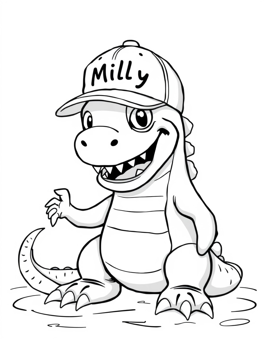 Cute Loch ness monster with a baseball cap that says Milly