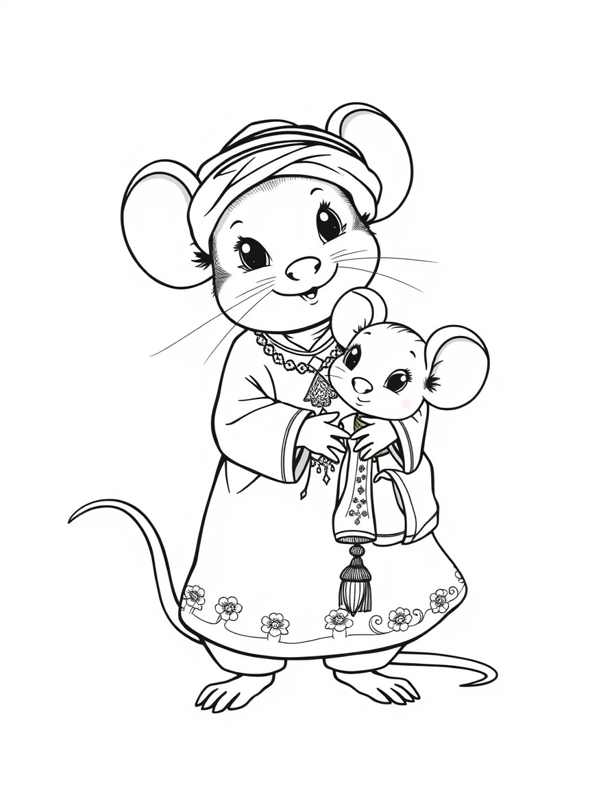 mini mouse wearing traditional Omani dress with micky mouse wearing Omani traditional clothas