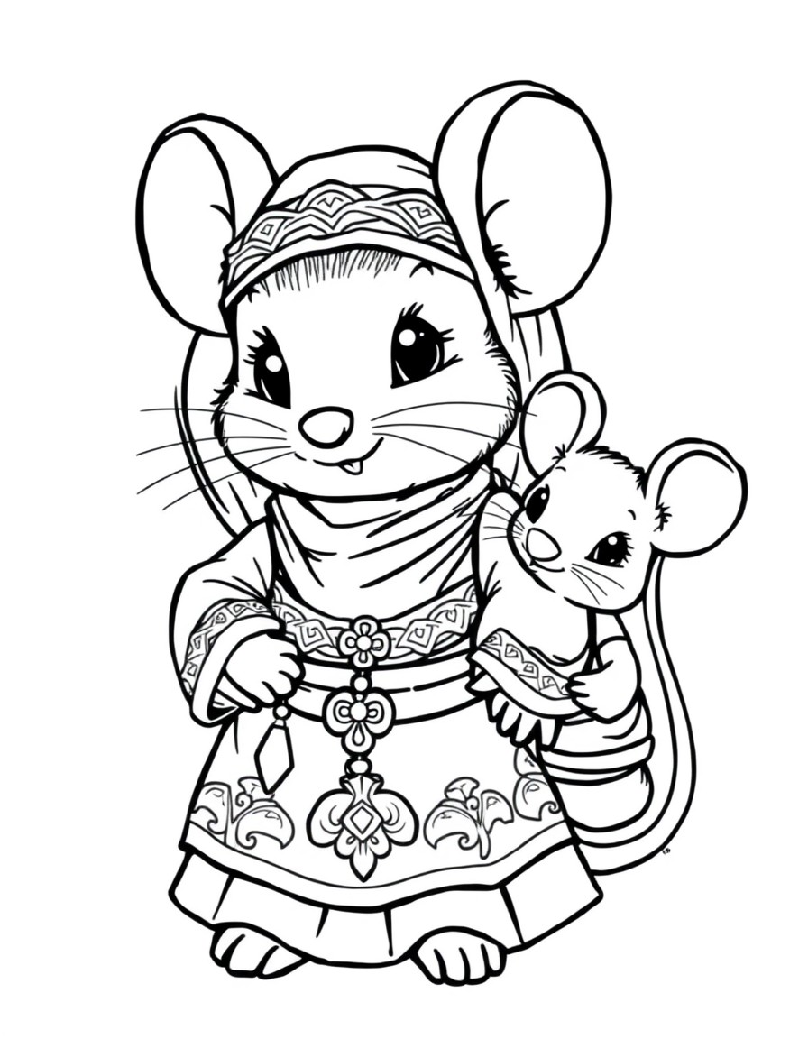 mini mouse wearing traditional Omani dress with micky mouse wearing Omani traditional clothas