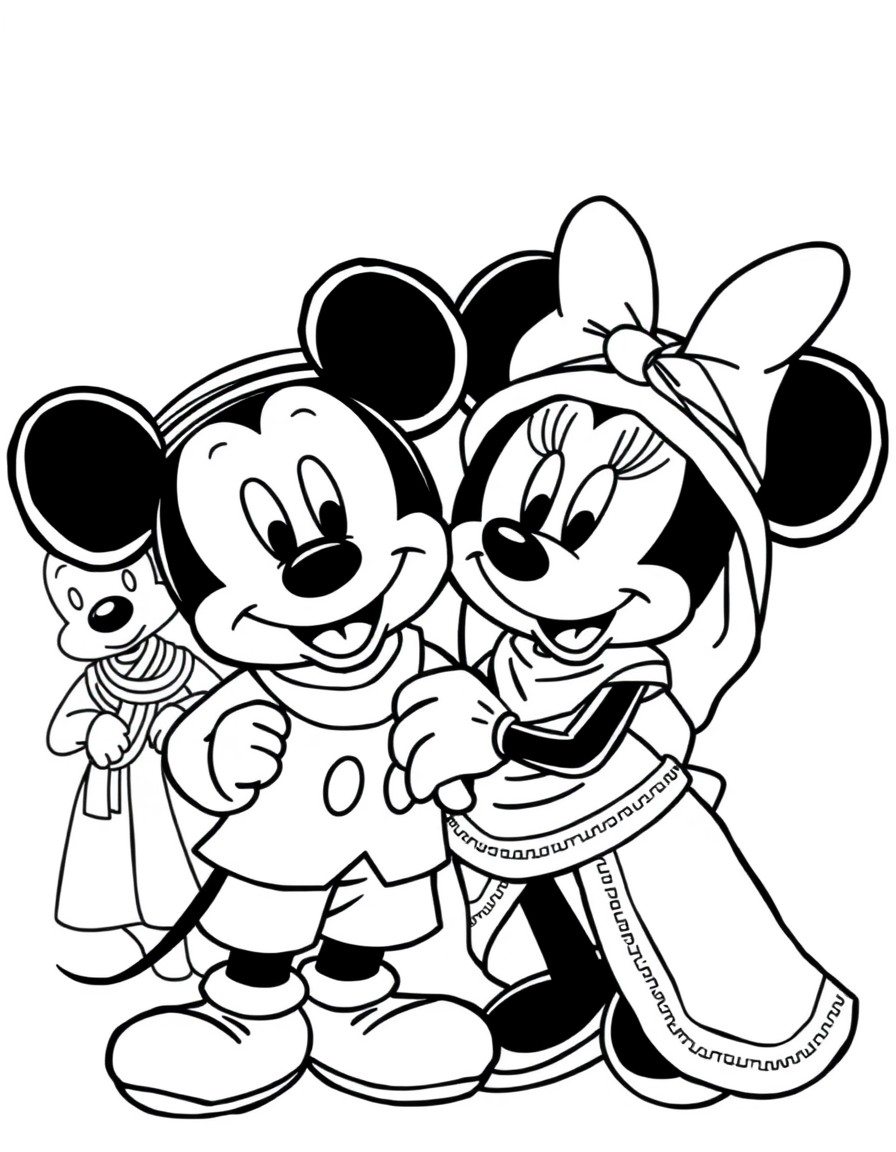 Mickey Mouse and Minnie Mouse  along with all their other cartoon characters wearing Omani traditional cloths like in the photo in this linkhttpsimages.app.goo.gl3QXPEzqVigW2S8eK6