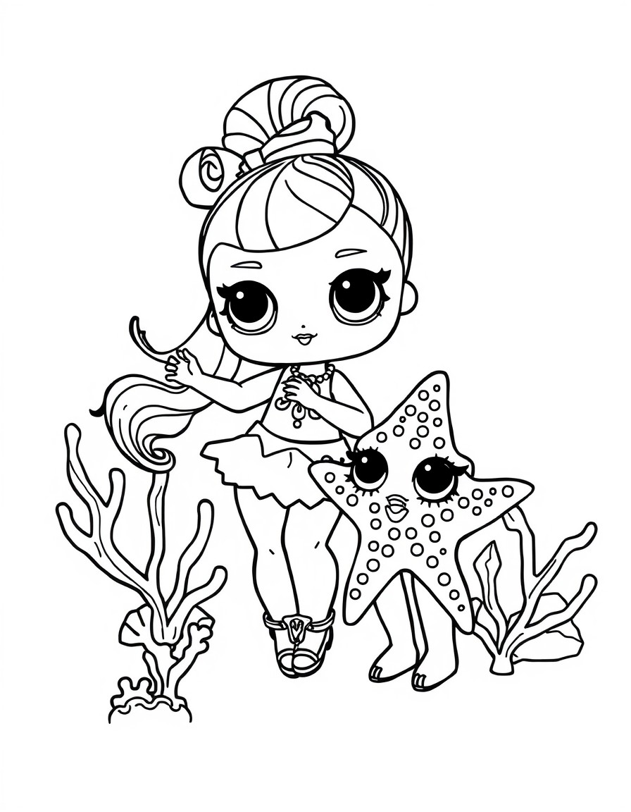 LOL Surprise doll teaching sparkly starfish how to dance in a coral reef studio