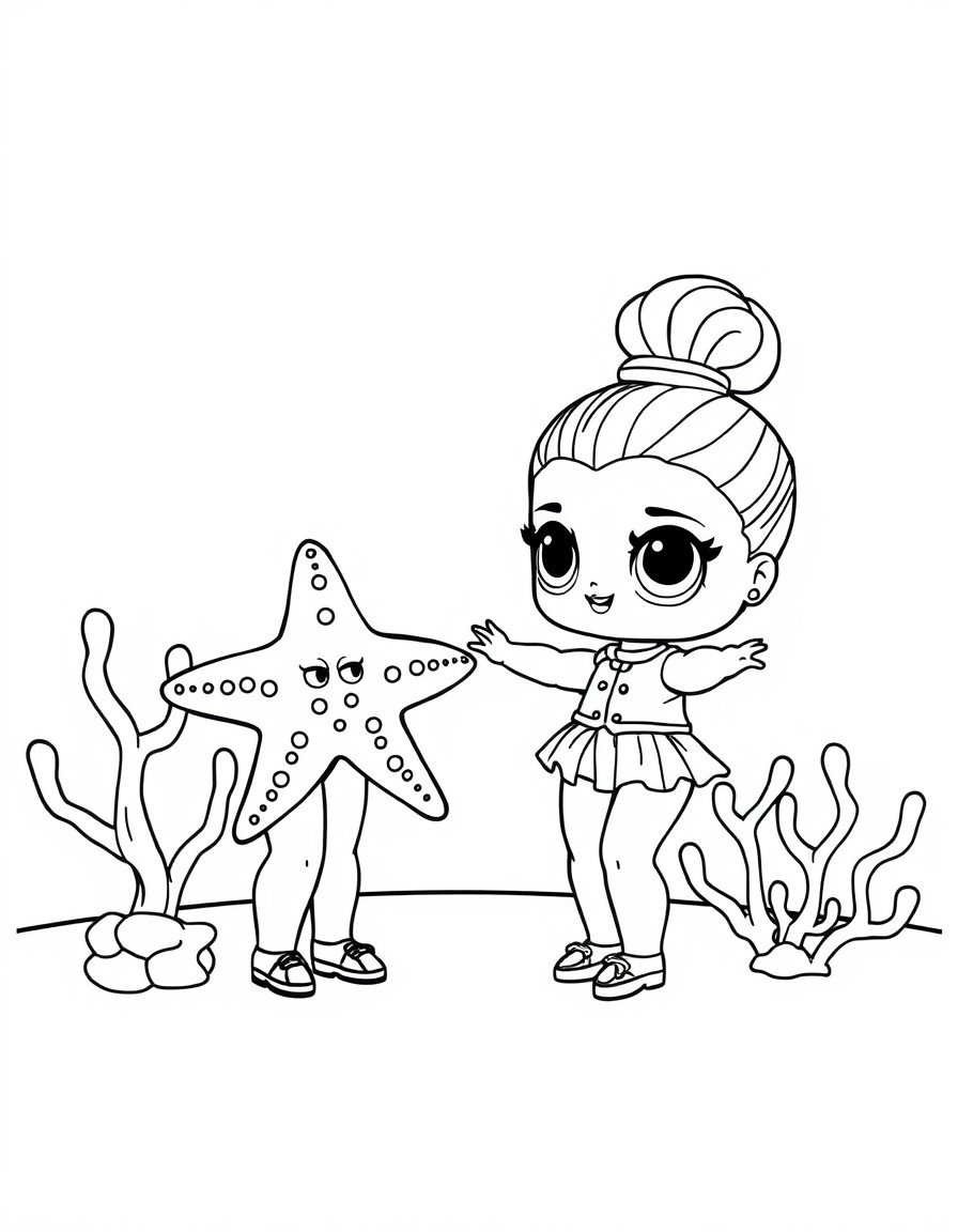 LOL Surprise doll teaching sparkly starfish how to dance in a coral reef studio