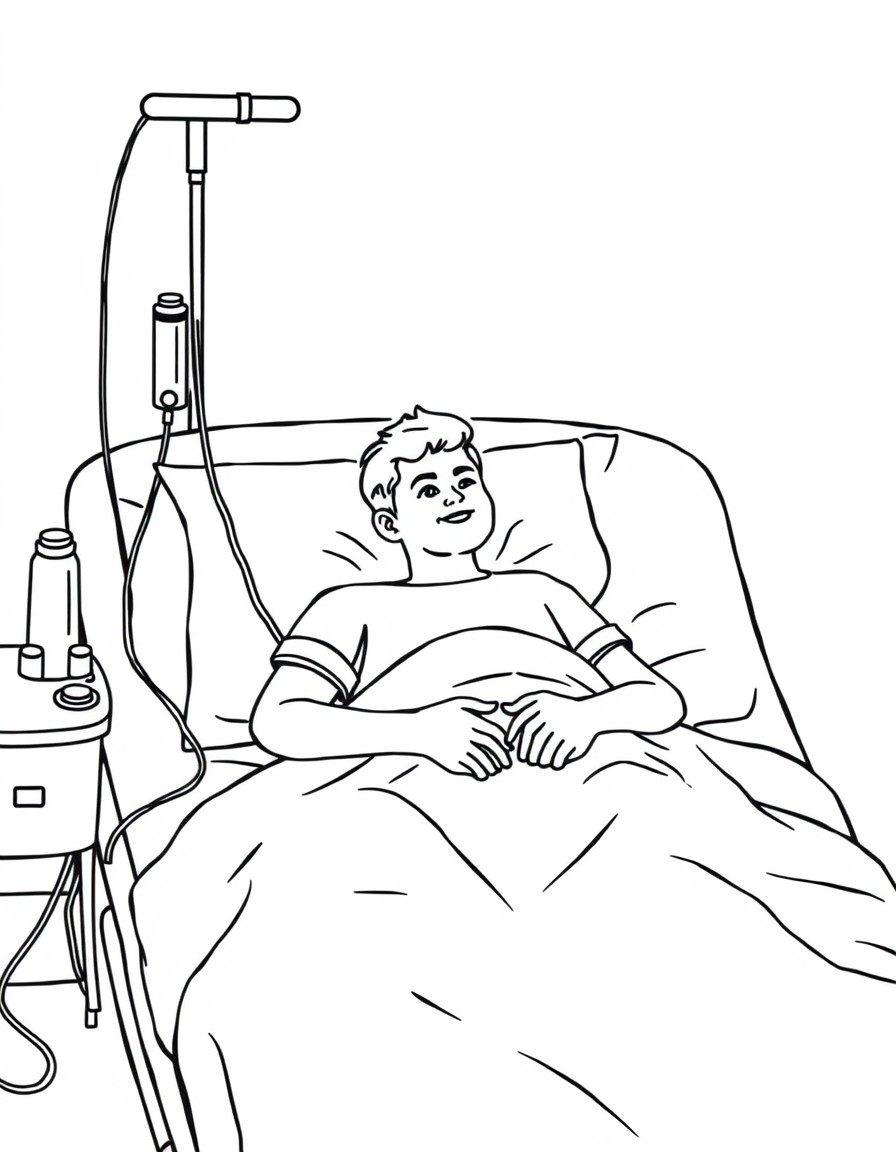 a patient lying in the bed with an infusion treatment