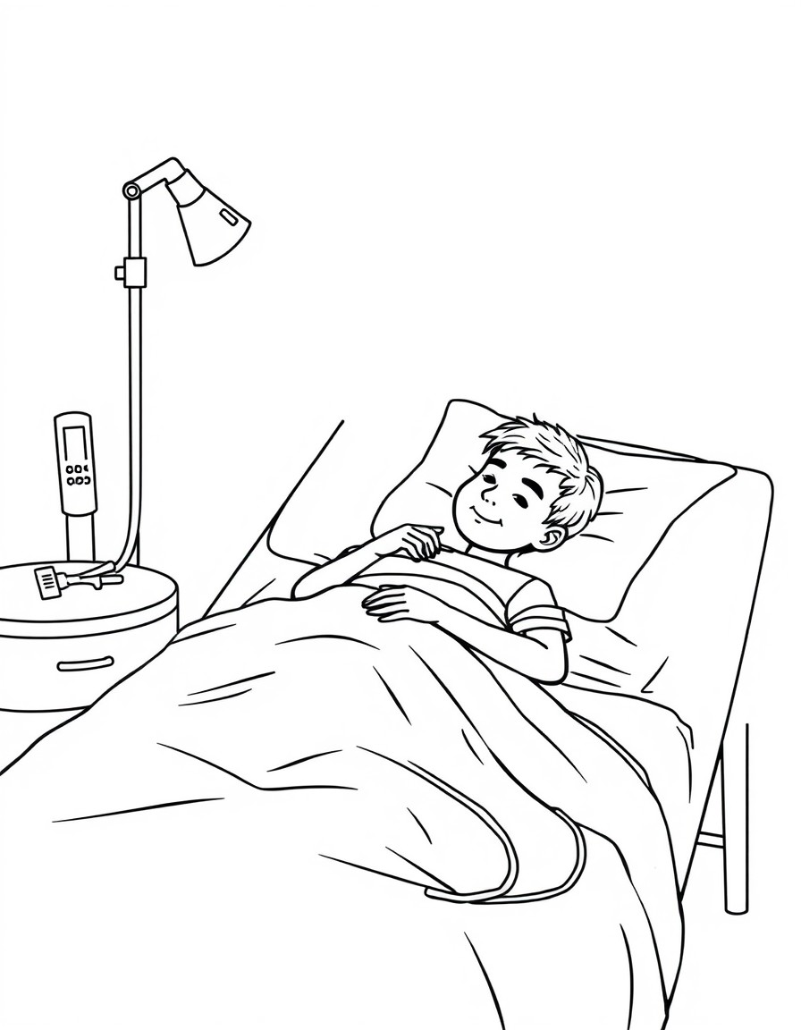 a patient lying in the bed with an infusion treatment