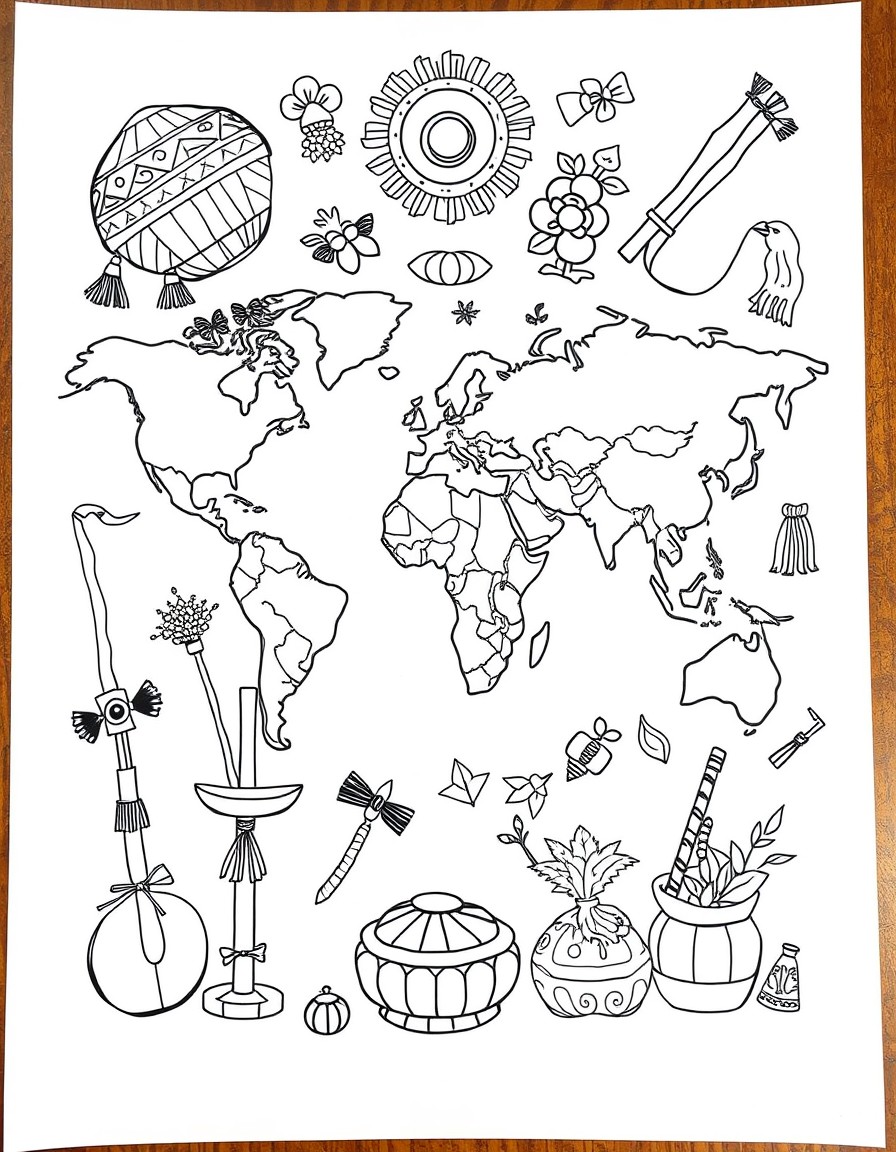 create a sheet contianing items and symbols from cultural celbrations around teh world