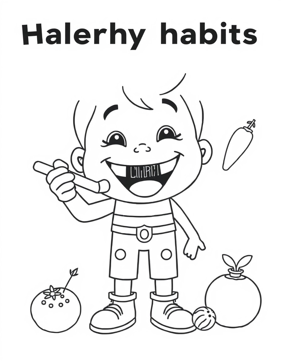can you add pictures of healthy habits like brushing teeth, healthy foods and stranger safety