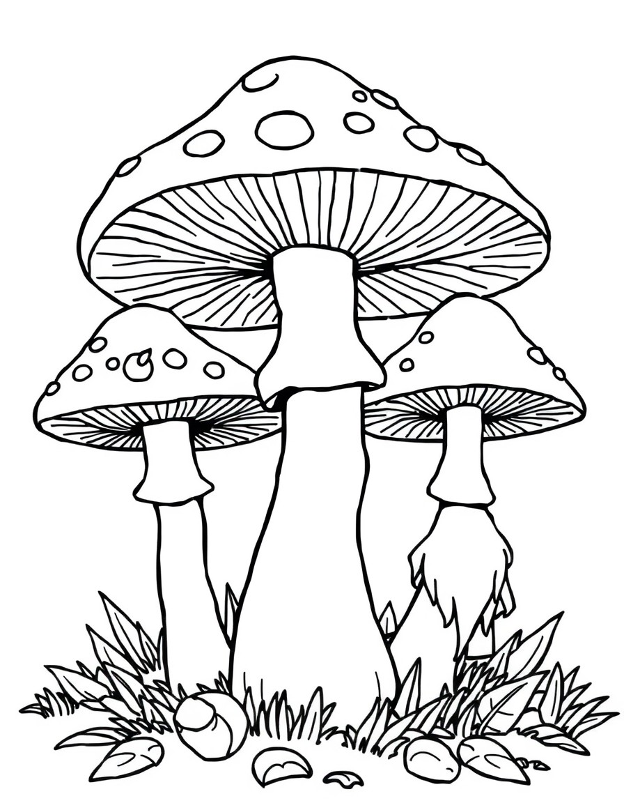 Mushrooms in the forest with gnomes