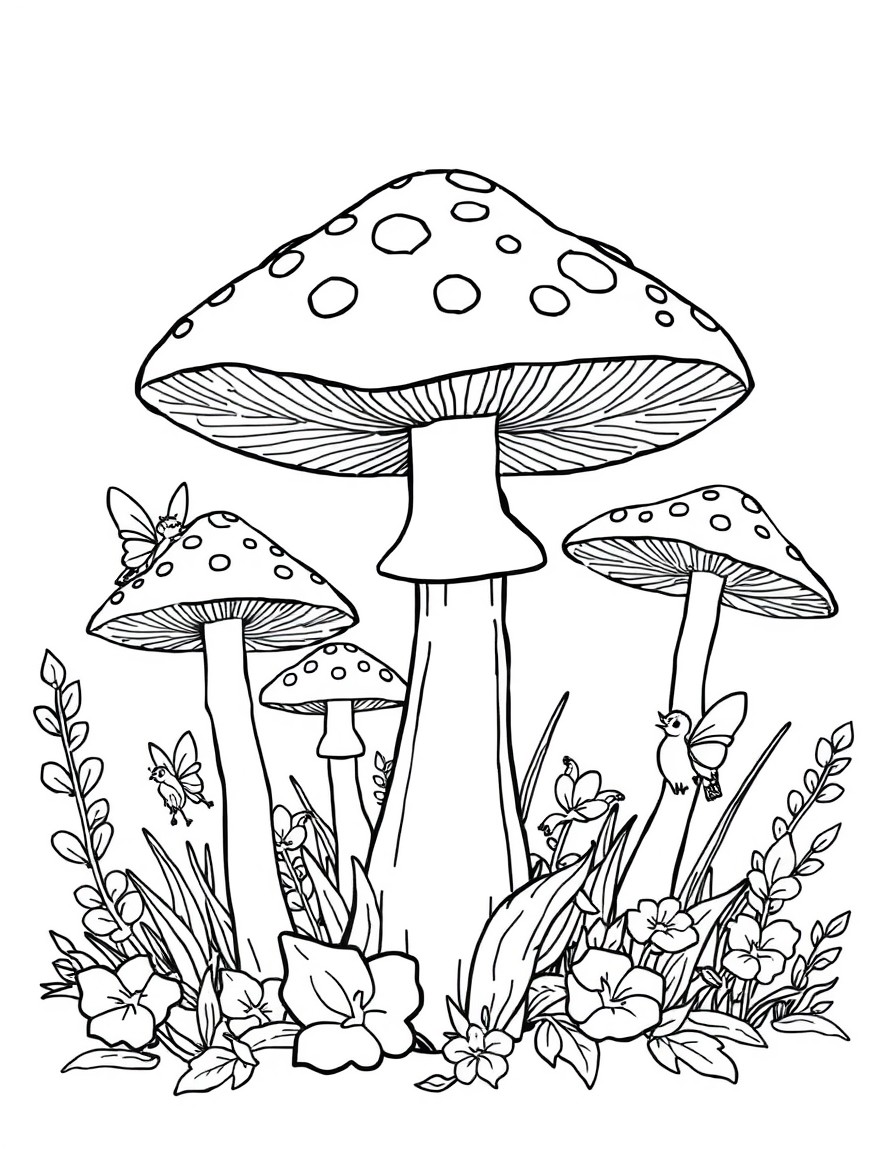 Mushrooms in the forest with fairies