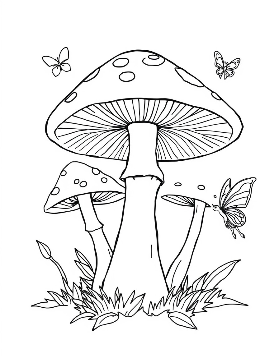 Mushrooms in the forest with fairies