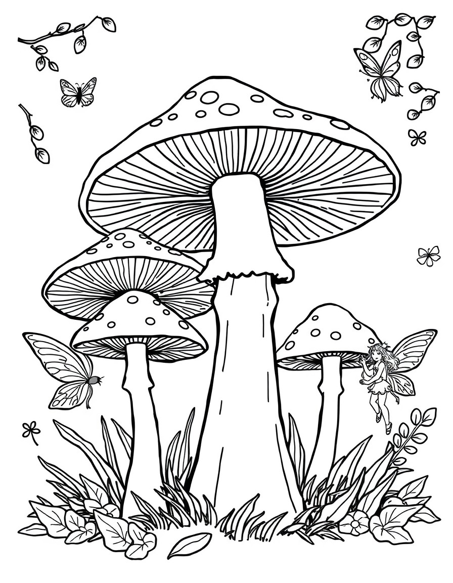 Mushrooms in the forest with fairies