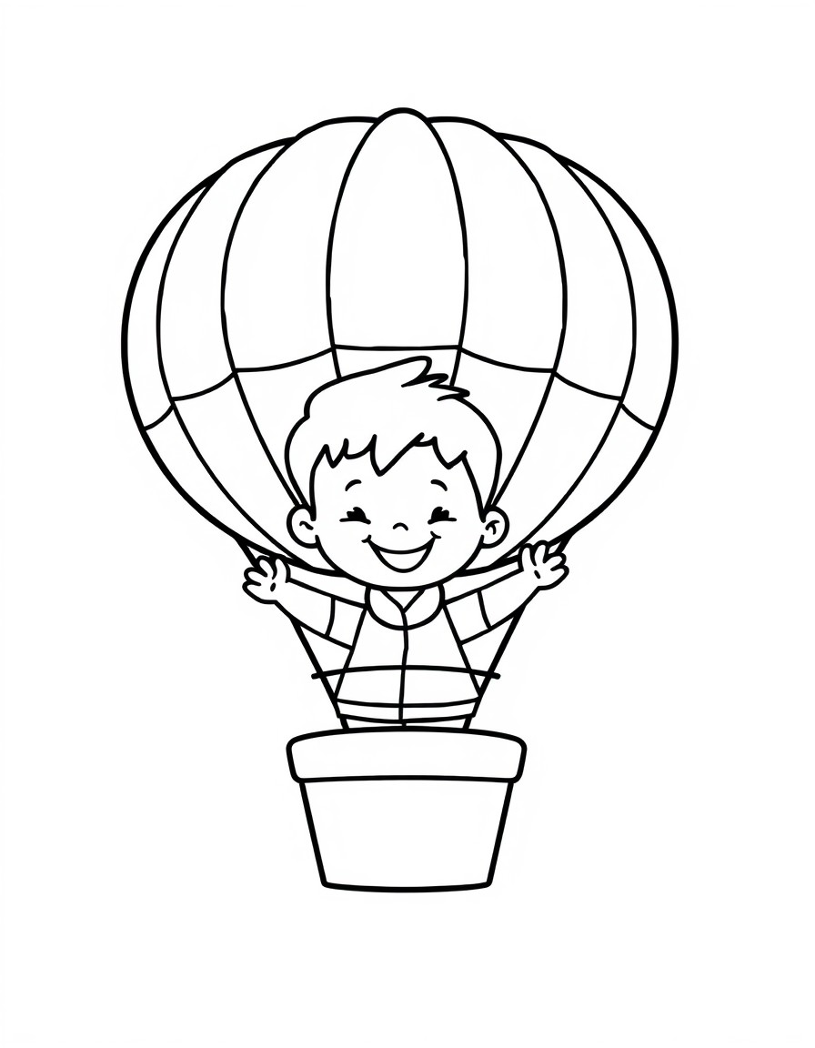cute happy boy in a hot air balloon