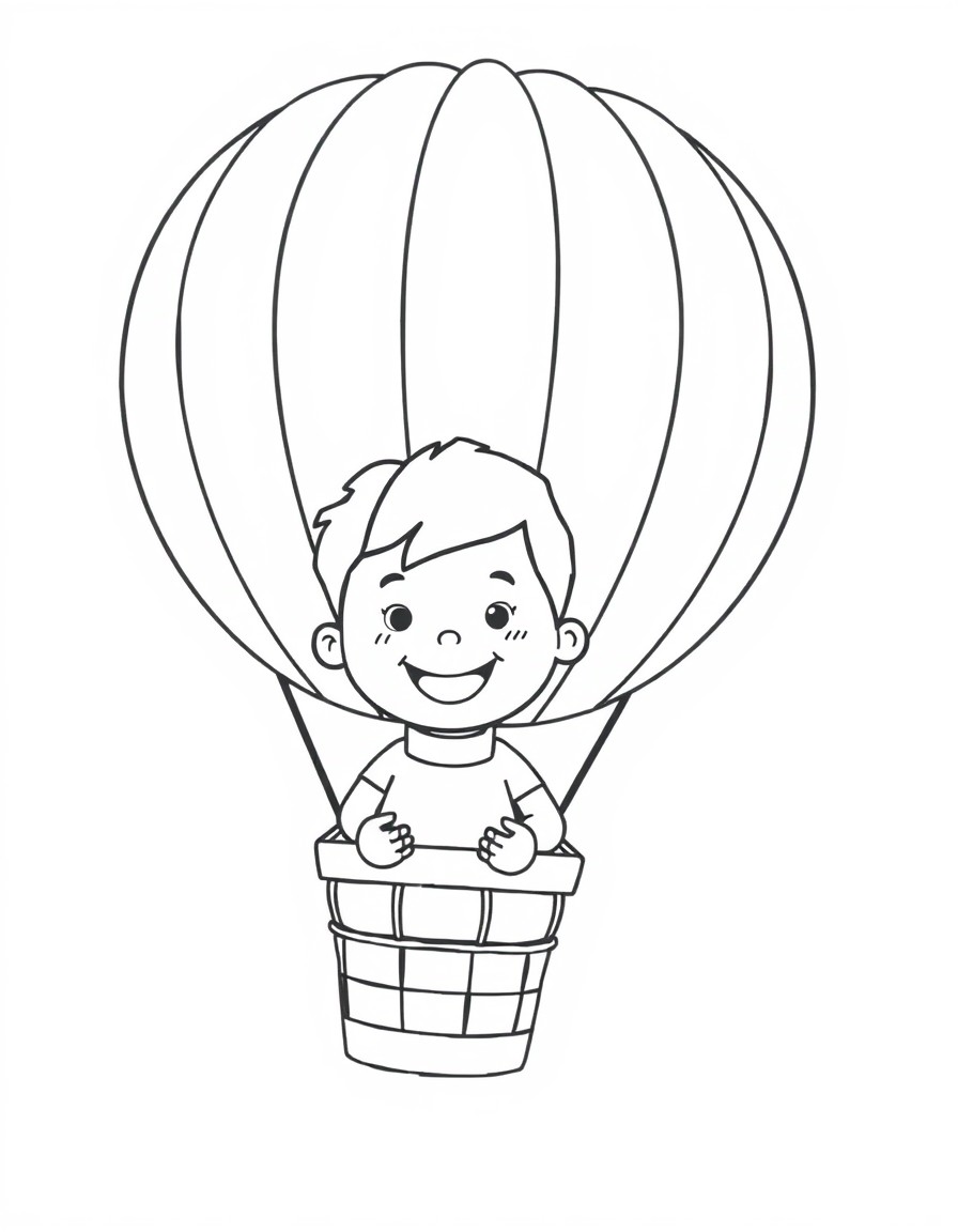 cute happy boy in a hot air balloon